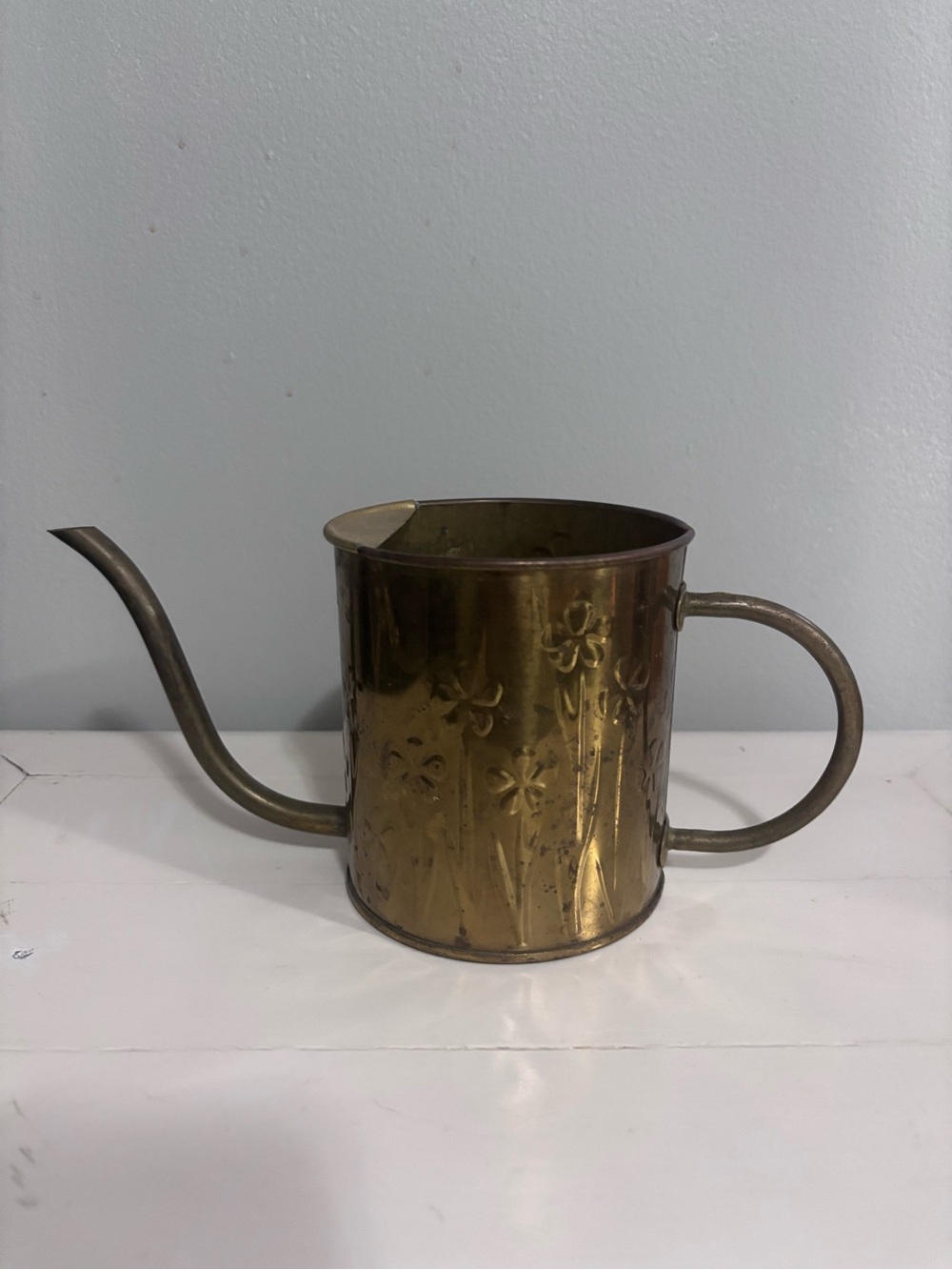 Vintage 1986 Brass Floral Embossed Watering Can Made in Holland